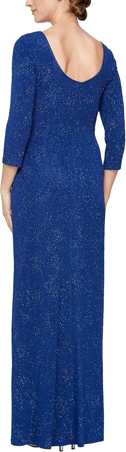Alex Evenings Women's Long Stretchy 3/4 Sleeve Knot Front Column Dress