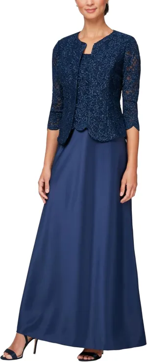 Alex Evenings Women's Two Piece Mother of The Bride Dress with Lace Jacket (Petite and Regular Sizes)