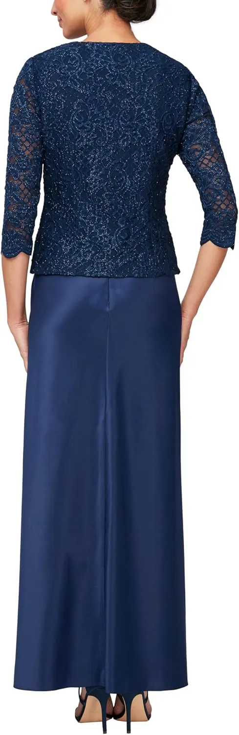Alex Evenings Women's Two Piece Mother of The Bride Dress with Lace Jacket (Petite and Regular Sizes)
