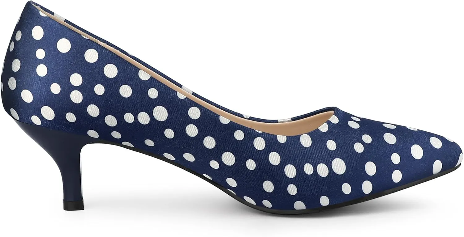 Allegra K Women's Pointed Toe Polka Dots Kitten Heels Pumps