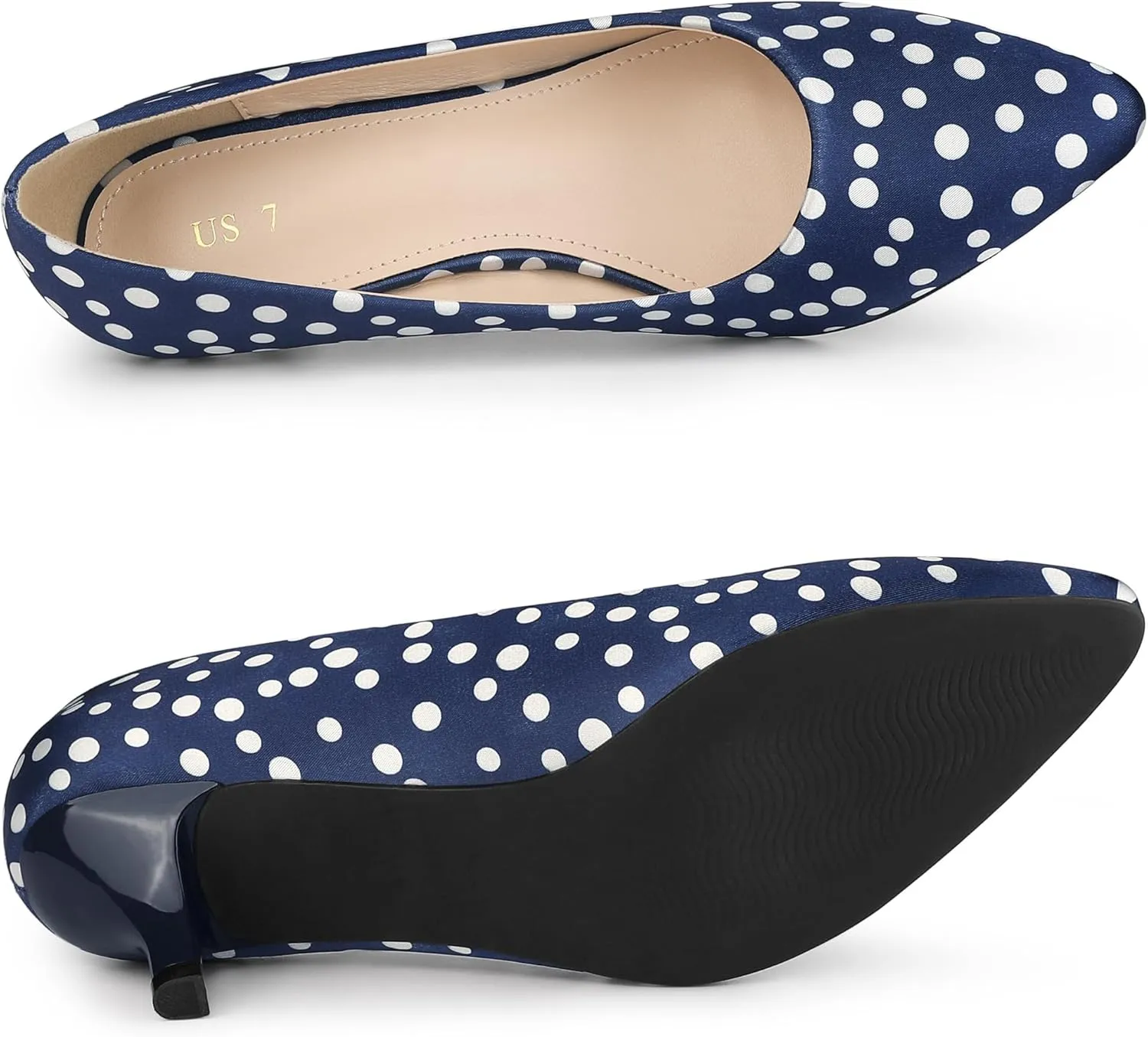 Allegra K Women's Pointed Toe Polka Dots Kitten Heels Pumps