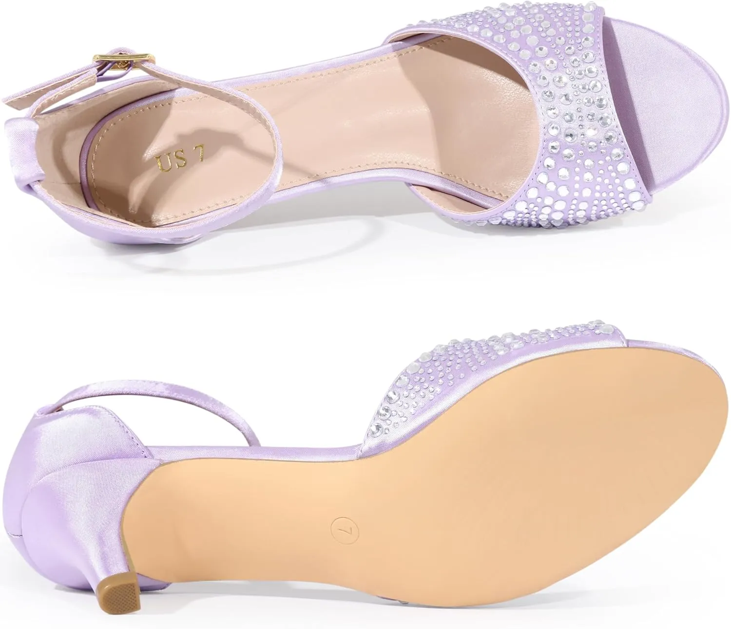 Allegra K Women's Rhinestone Satin Ankle Strap Kitten Heels Sandals