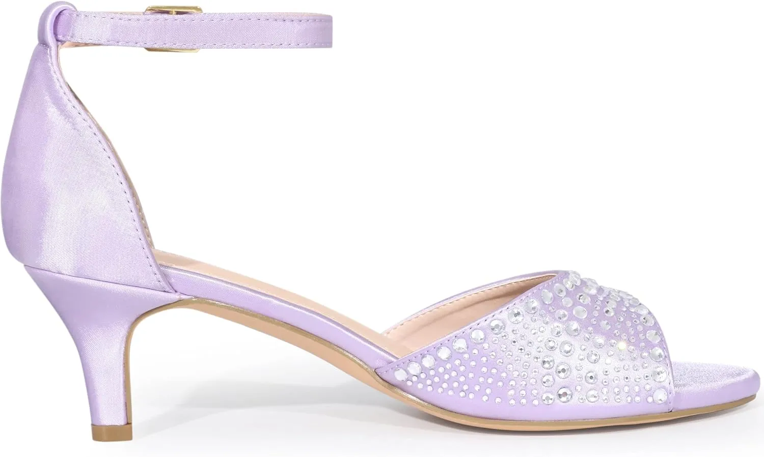 Allegra K Women's Rhinestone Satin Ankle Strap Kitten Heels Sandals