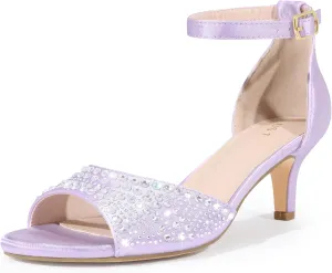 Allegra K Women's Rhinestone Satin Ankle Strap Kitten Heels Sandals