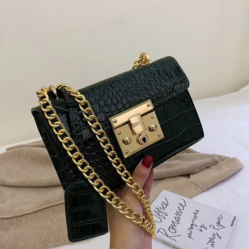 alligator handbag designer ladies hand bags 2020 new retro small crocodile pu leather shoulder messenger bags women chains sac