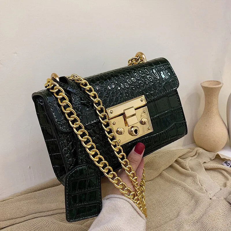 alligator handbag designer ladies hand bags 2020 new retro small crocodile pu leather shoulder messenger bags women chains sac