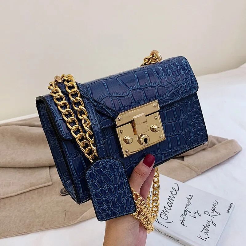 alligator handbag designer ladies hand bags 2020 new retro small crocodile pu leather shoulder messenger bags women chains sac