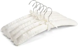 Amber Home 5 Pack 17 Inch Large Ivory Satin Padded Hangers for Women Clothing, Anti Slip Cushioned Hangers for Sweaters, Silk Hangers Fancy Dress Hangers for Wedding, Delicate Cashmere