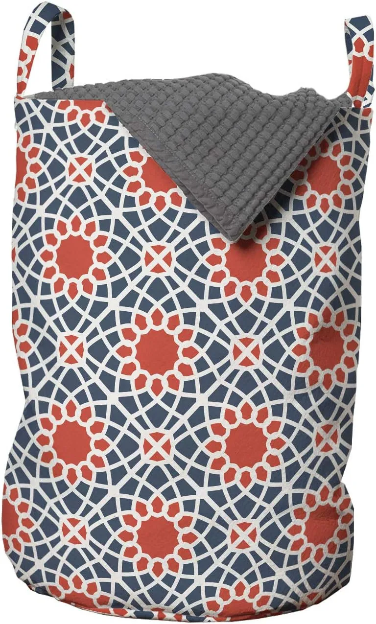 Ambesonne Abstract Laundry Bag, Ornamental Streaks Forming Floral Shapes Intertwined Motifs, Hamper Basket with Handles Drawstring Closure for Laundromats, 13" x 19", Salmon Blue Grey