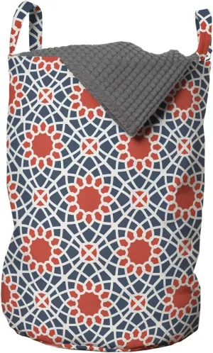 Ambesonne Abstract Laundry Bag, Ornamental Streaks Forming Floral Shapes Intertwined Motifs, Hamper Basket with Handles Drawstring Closure for Laundromats, 13" x 19", Salmon Blue Grey