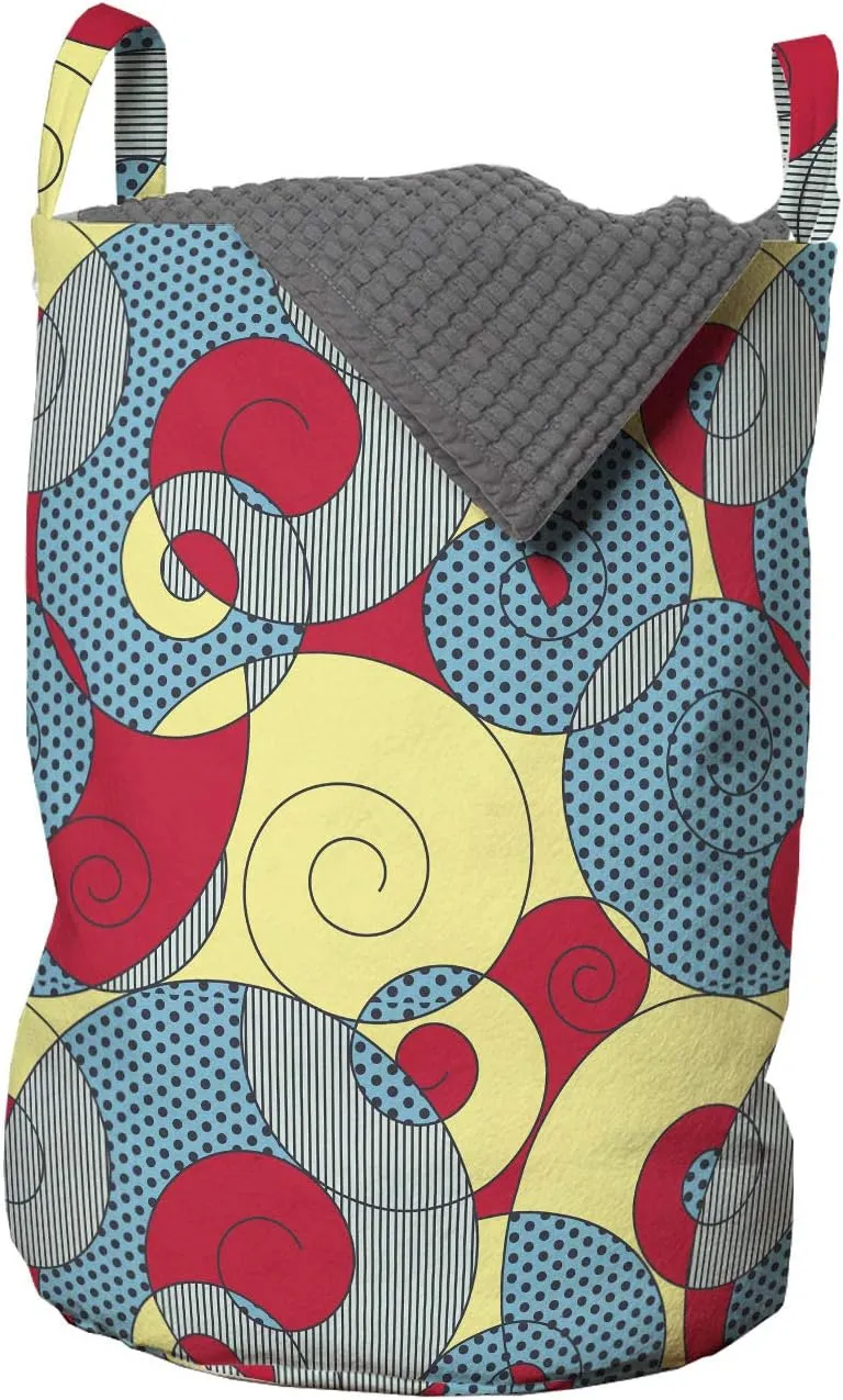 Ambesonne Abstract Laundry Bag, Rhythmic Modern Spiral Mollusk Formed Shapes with Dotted Striped Illustration, Hamper Basket with Handles Drawstring Closure for Laundromats, 13" x 19", Multicolor