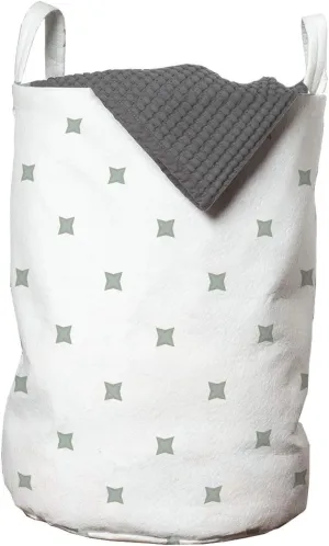 Ambesonne Abstract Laundry Bag, Rhythmic Simplistic Pattern of Star Like Forms on Plain Backdrop, Hamper Basket with Handles Drawstring Closure for Laundromats, 13" x 19", White and Pale Sage Green