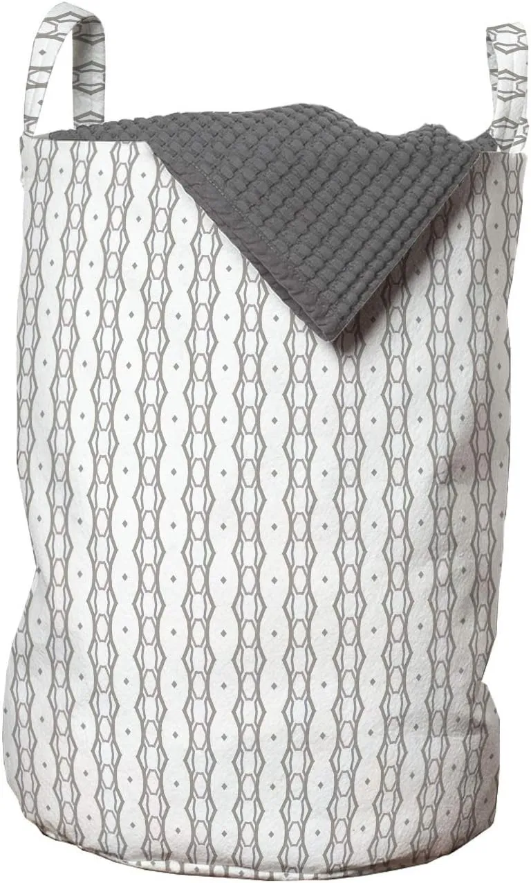 Ambesonne Abstract Laundry Bag, Rhythmic Vertical Sequence of Geometric Ornaments on Plain Backdrop, Hamper Basket with Handles Drawstring Closure for Laundromats, 13" x 19", White and Dark Eggshell