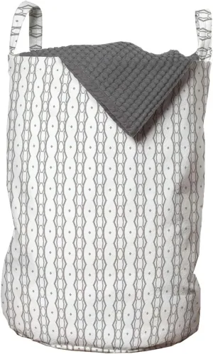 Ambesonne Abstract Laundry Bag, Rhythmic Vertical Sequence of Geometric Ornaments on Plain Backdrop, Hamper Basket with Handles Drawstring Closure for Laundromats, 13" x 19", White and Dark Eggshell