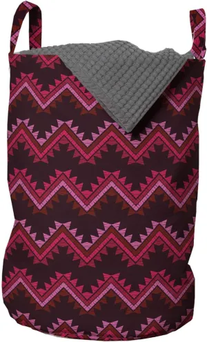Ambesonne Aztec Laundry Bag, Prehistoric Ornaments Chevron Pattern in Warm Tones Print, Hamper Basket with Handles Drawstring Closure for Laundromats, 13" x 19", Maroon Multicolor