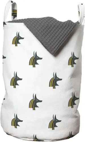 Ambesonne Egyptian Print Laundry Bag, Head of an Indigenous Jackal Antiquities History, Hamper Basket with Handles Drawstring Closure for Laundromats, 13" x 19", Yellow Black and Grey