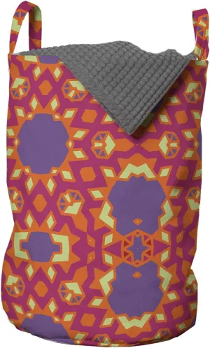 Ambesonne Ethnic Laundry Bag, Ornamental Bold Pattern in Vibrant Tones, Hamper Basket with Handles Drawstring Closure for Laundromats, 13" x 19", Violet Blue Dark Magenta