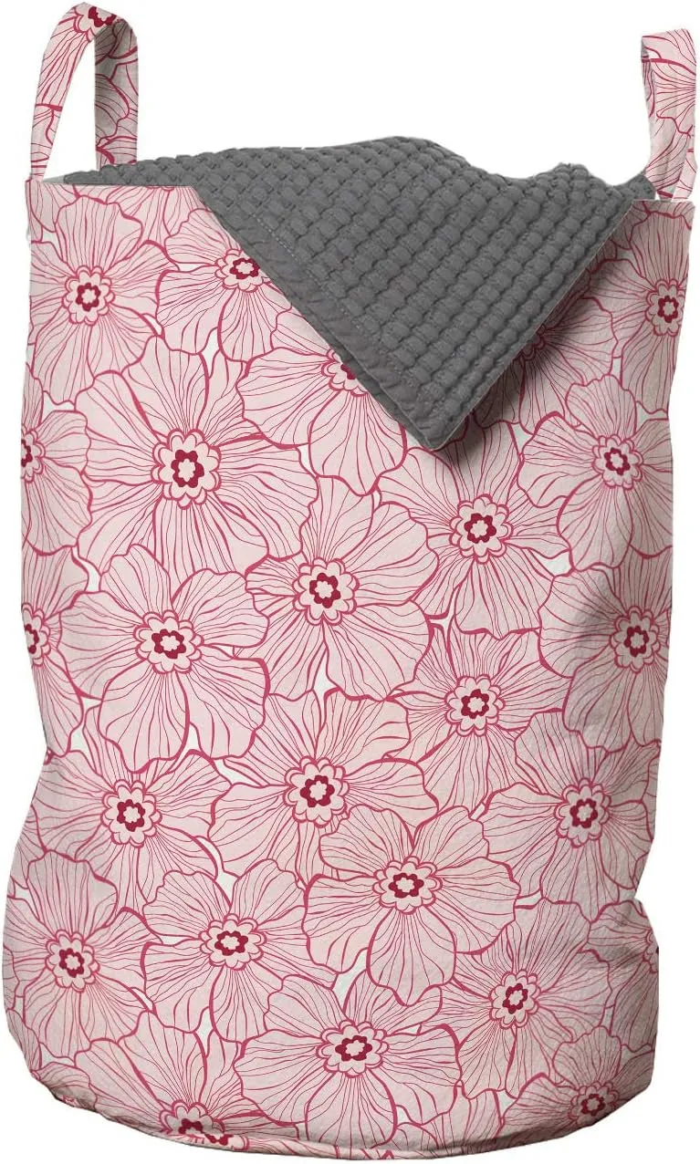 Ambesonne Floral Laundry Bag, Rhythmic Pattern of Abstract Tender Flowers Greeting Theme, Hamper Basket with Handles Drawstring Closure for Laundromats, 13" x 19", Rose Dark Coral