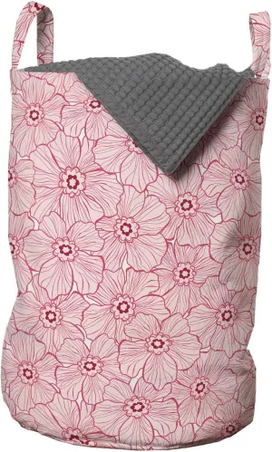 Ambesonne Floral Laundry Bag, Rhythmic Pattern of Abstract Tender Flowers Greeting Theme, Hamper Basket with Handles Drawstring Closure for Laundromats, 13" x 19", Rose Dark Coral