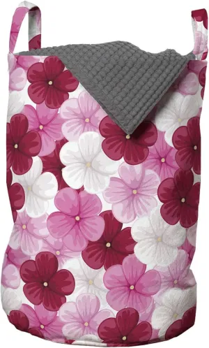 Ambesonne Floral Laundry Bag, Rhythmic Spring Awakening Blossoming Common Mallow Flowers Illustration, Hamper Basket with Handles Drawstring Closure for Laundromats, 13" x 19", Pink Raspberry White