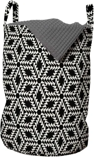 Ambesonne Geometric Laundry Bag, Rhythmic Repetition Floral Motif with Triangles Abstract Bold Art, Hamper Basket with Handles Drawstring Closure for Laundromats, 13" x 19", Charcoal Grey and Eggshell
