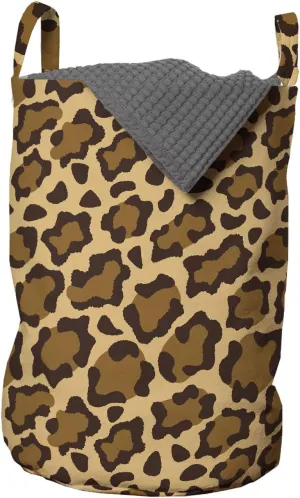 Ambesonne Leopard Print Laundry Bag, Rhythmic Altered Version of Panther Specie Big Cat Skin, Hamper Basket with Handles Drawstring Closure for Laundromats, 13" x 19", Sand Brown Pale Caramel