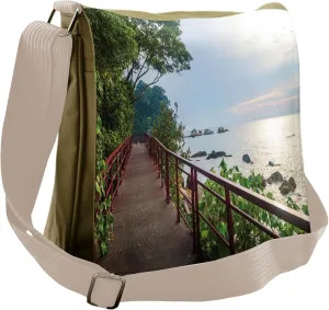 Ambesonne Nature Messenger Bag, Jogging at Shoreline, Unisex Cross-body