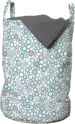Ambesonne Pastel Laundry Bag, Rhythmic Bubbles in Muted Tones, Hamper Basket with Handles Drawstring Closure for Laundromats, 13" x 19", Cadet Blue Blush