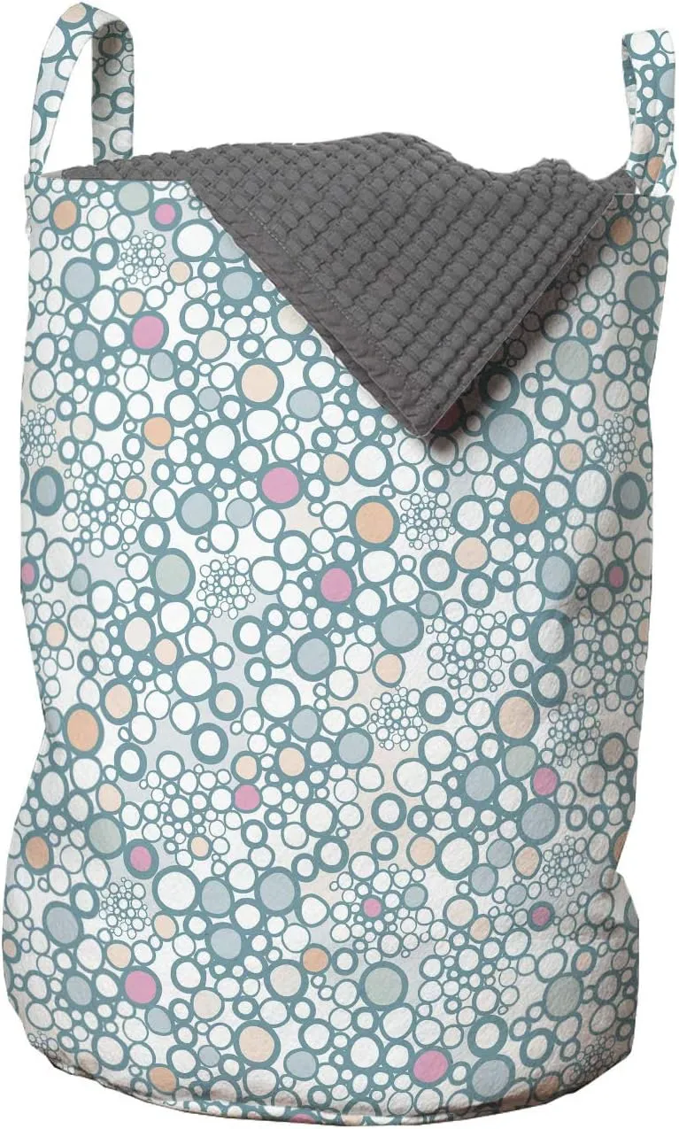 Ambesonne Pastel Laundry Bag, Rhythmic Bubbles in Muted Tones, Hamper Basket with Handles Drawstring Closure for Laundromats, 13" x 19", Cadet Blue Blush