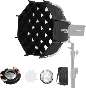 AMBITFUL 11.8"/30cm Mini Softbox Quick Release & Fold Soft Box Bowens Mount with Speedlight Bracket,Compatible with COB LED Video Light with Diffusers/Honeycomb Grid/Bag (PS 30 SE)