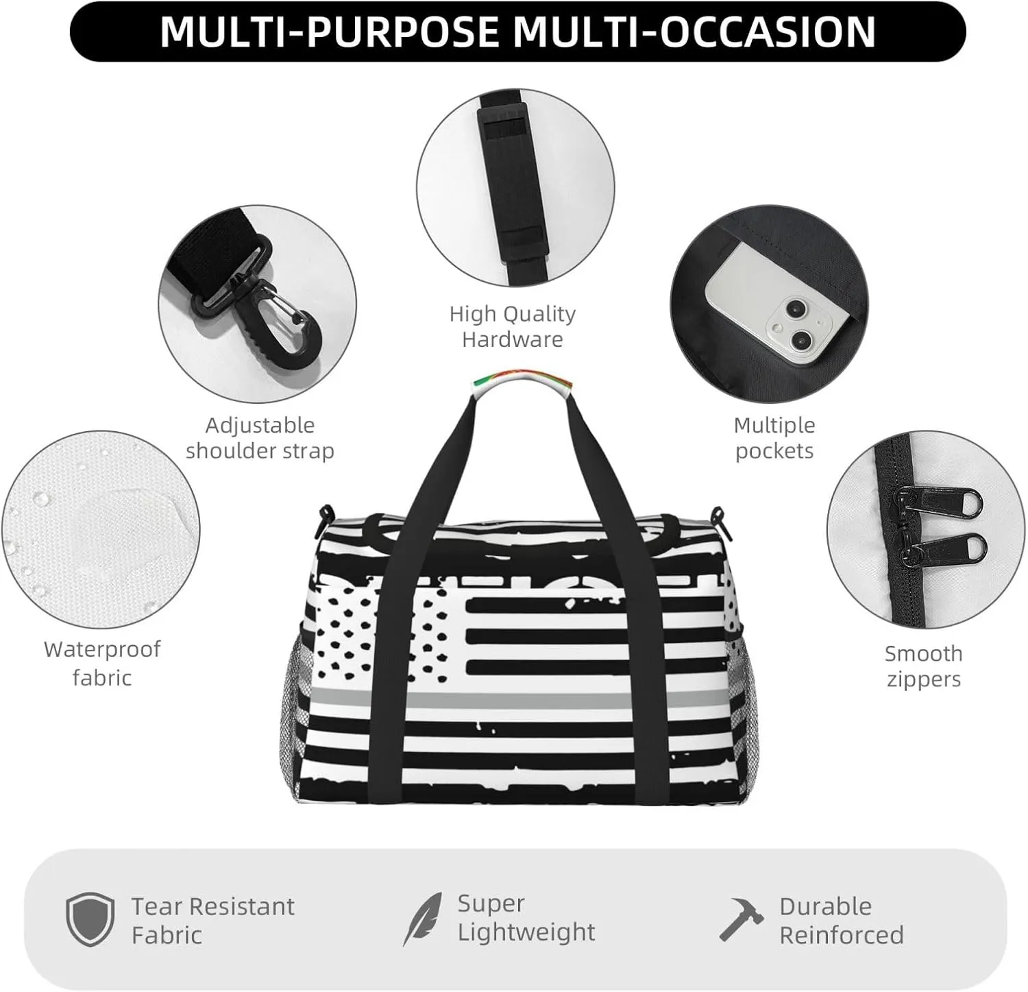 American Flag Travel Duffel Bag Large Foldable Waterproof Overnight Bag For Beach Swim Bags Pool Sports Gym