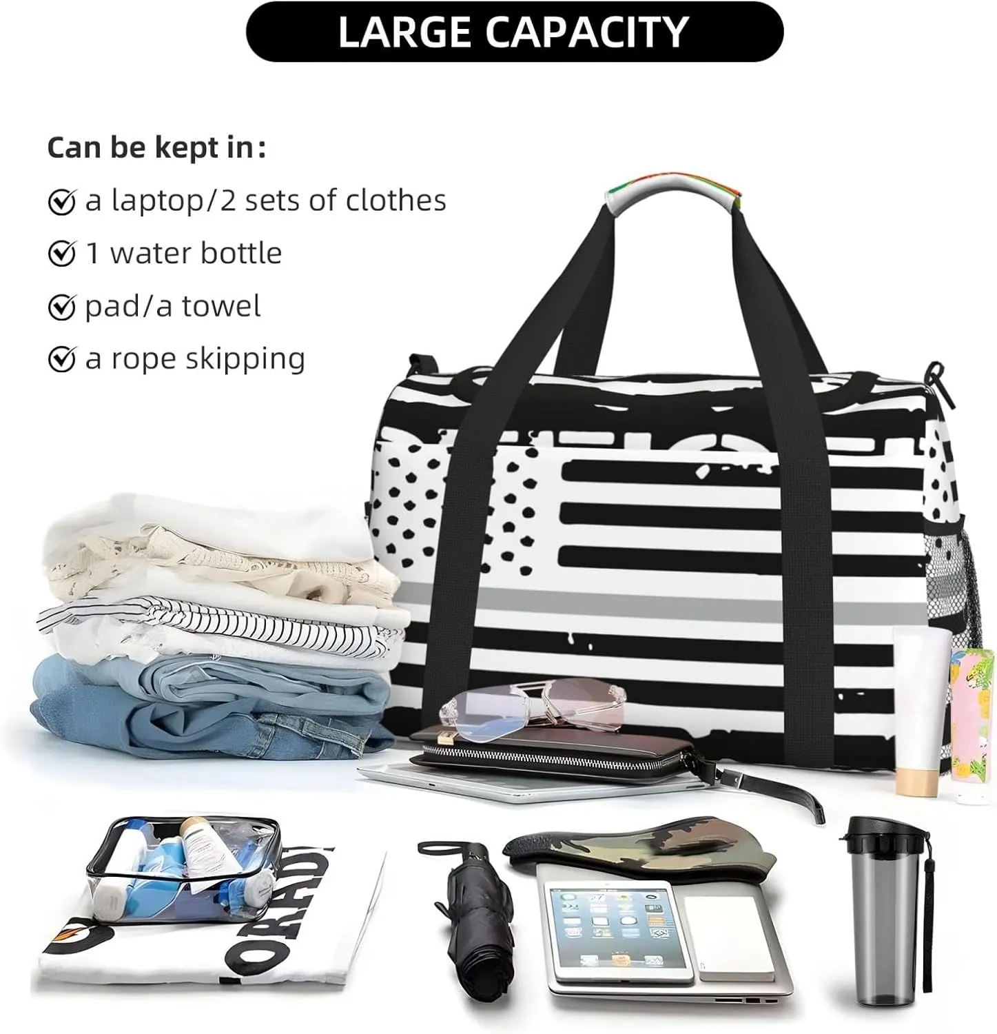 American Flag Travel Duffel Bag Large Foldable Waterproof Overnight Bag For Beach Swim Bags Pool Sports Gym