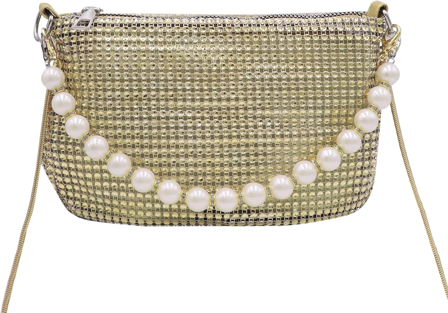 AMPOSSTO Trendy Rhinestones Crossbody Bag for Women Girls Shoulder Bag with Pearls Handheld Handbag