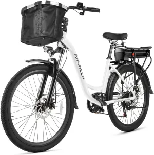 ANCHEER Electric Bike for Adults, 48V 500Wh EBike, UP to 60 Miles, Removable Battery, Fast-Charge, 26" Commuter Electric Bicycles, 7-Speed, LCD Digital Display, Suspension Fork, Cruise Control, UL2849