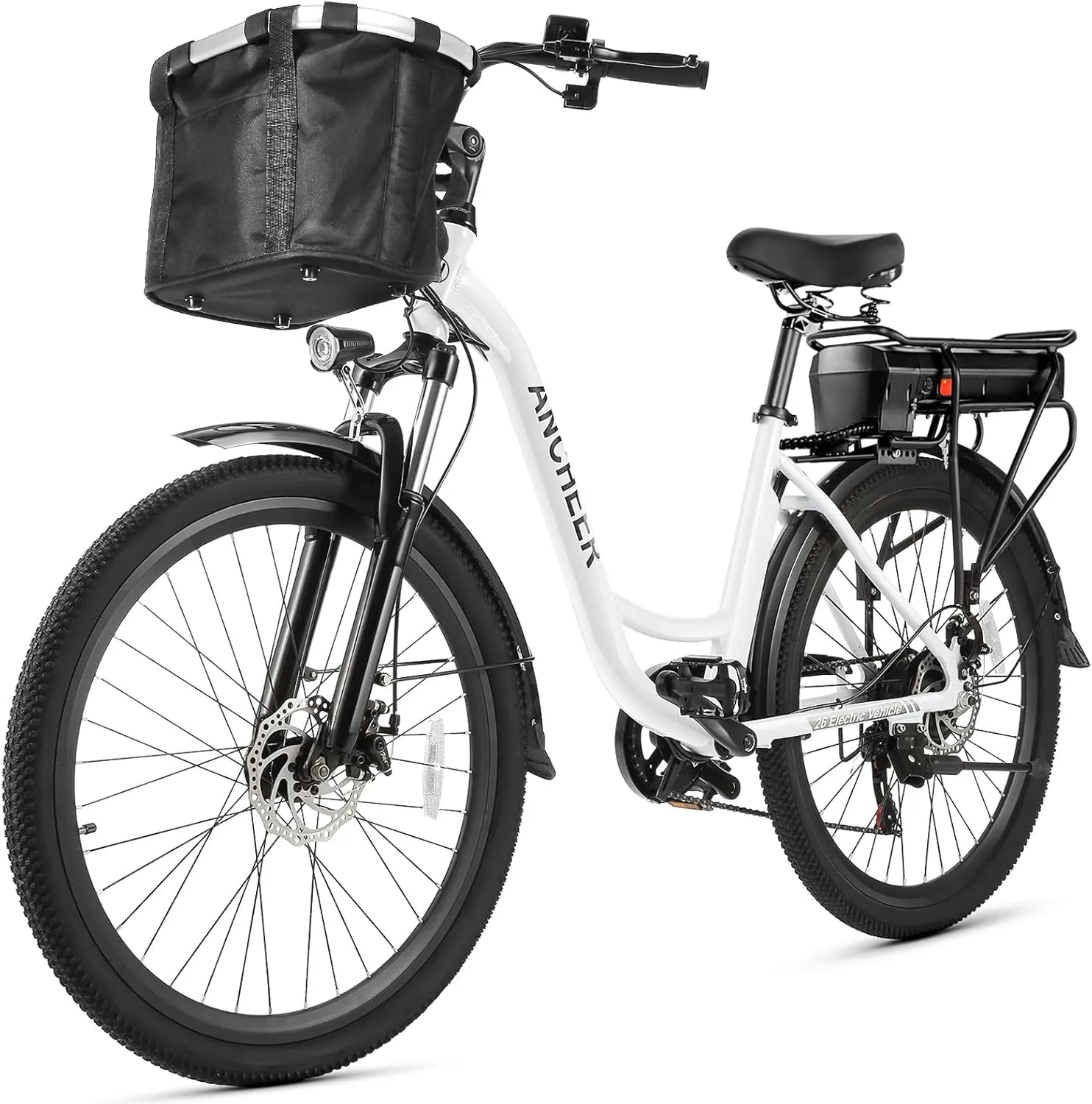 ANCHEER Electric Bike for Adults, 48V 500Wh EBike, UP to 60 Miles, Removable Battery, Fast-Charge, 26" Commuter Electric Bicycles, 7-Speed, LCD Digital Display, Suspension Fork, Cruise Control, UL2849