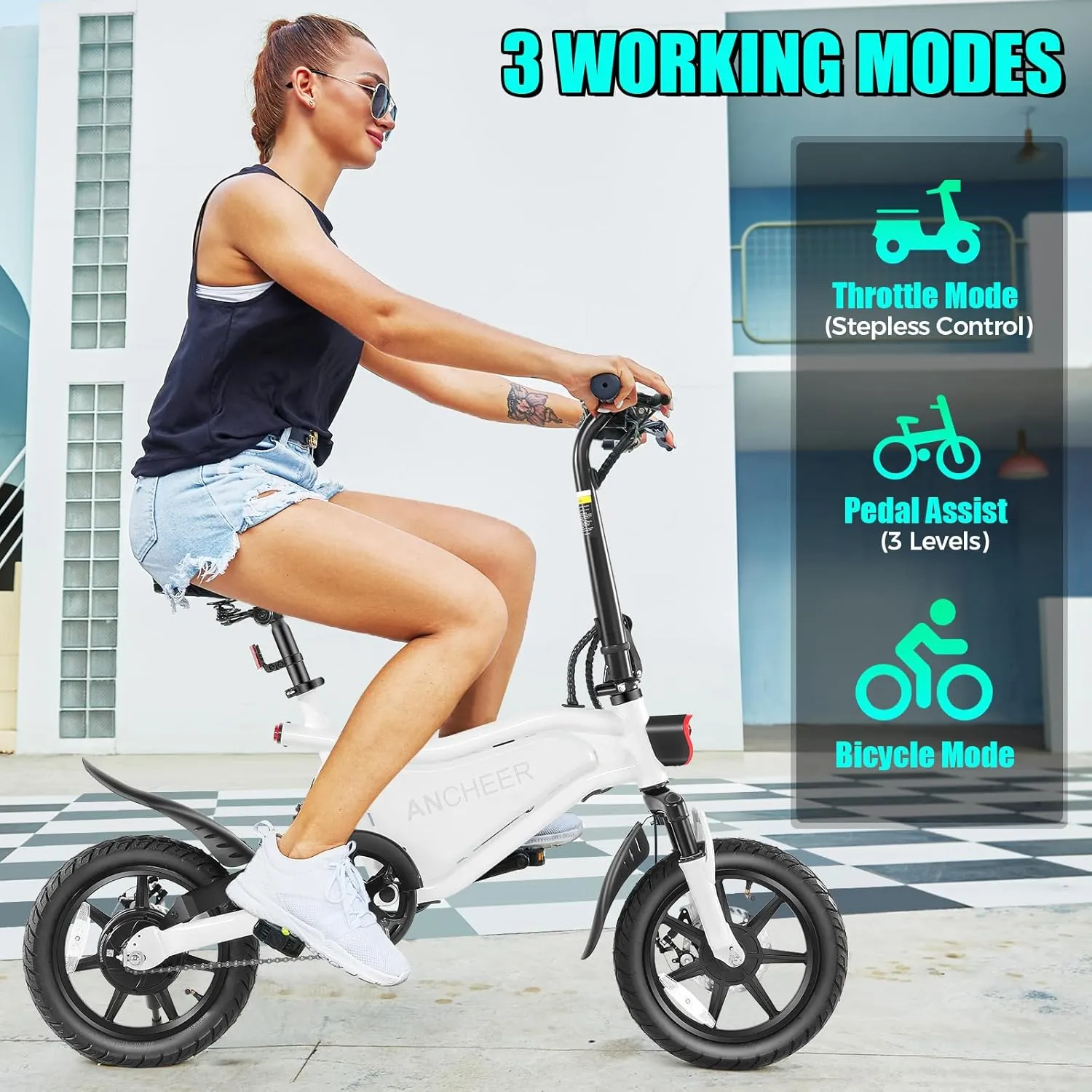 ANCHEER Folding Electric Bike for Adults Lock, 48V 7.8Ah Ebike, 20MPH Electric Bikes, 14" Foldable Electric Bicycle, Bicicleta Eléctrica para Adultos, E Bike, LCD Display, Dual Suspension, UL 2849