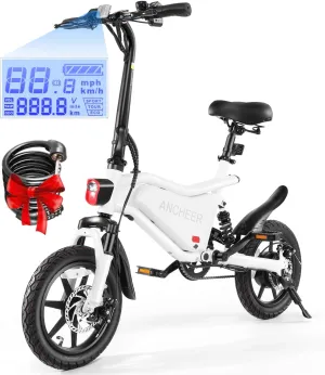 ANCHEER Folding Electric Bike for Adults Lock, 48V 7.8Ah Ebike, 20MPH Electric Bikes, 14" Foldable Electric Bicycle, Bicicleta Eléctrica para Adultos, E Bike, LCD Display, Dual Suspension, UL 2849