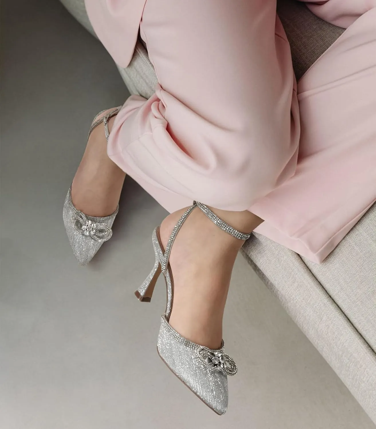 Ankis Women's Rhinestone Bow Heels Closed Toe Pumps Strappy Heels for Women