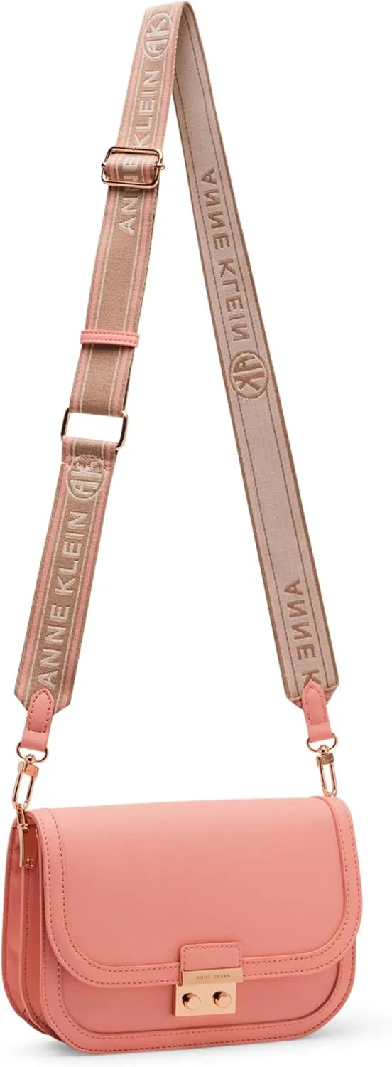 Anne Klein Medium Flap Crossbody with Push Lock and Web Strap