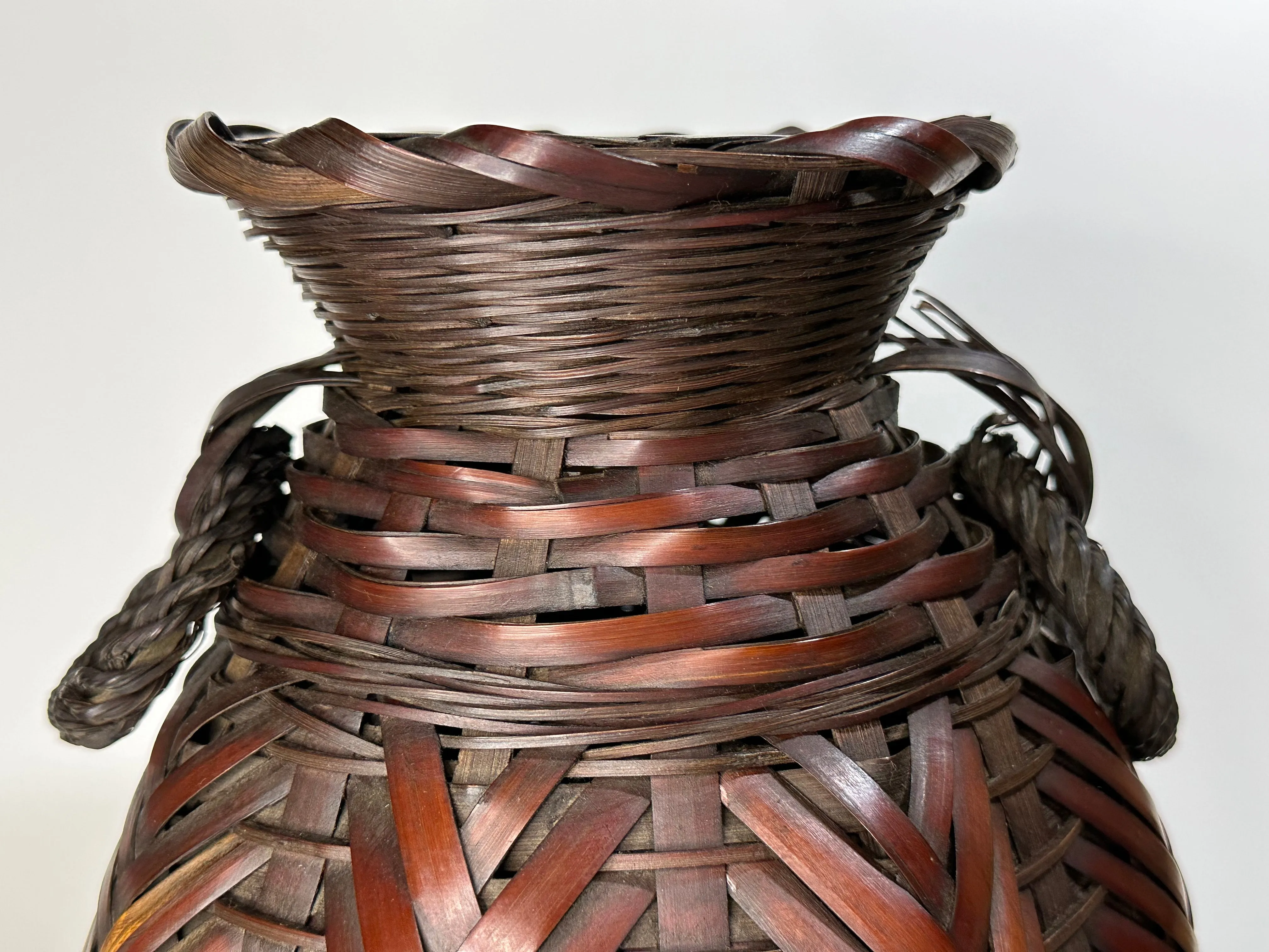 Antique Japanese Bamboo Kago Ikebana Basket 10"H