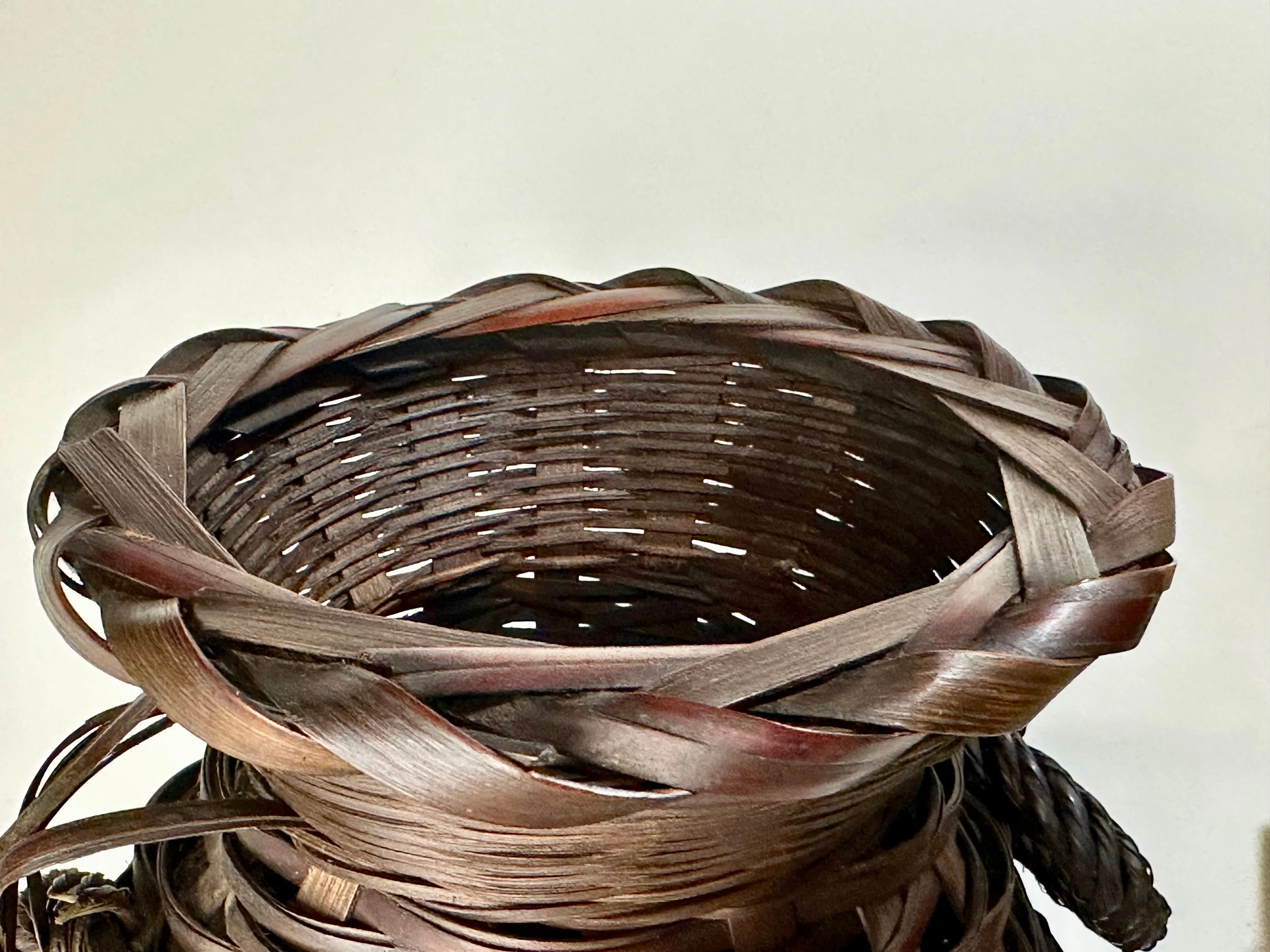 Antique Japanese Bamboo Kago Ikebana Basket 10"H