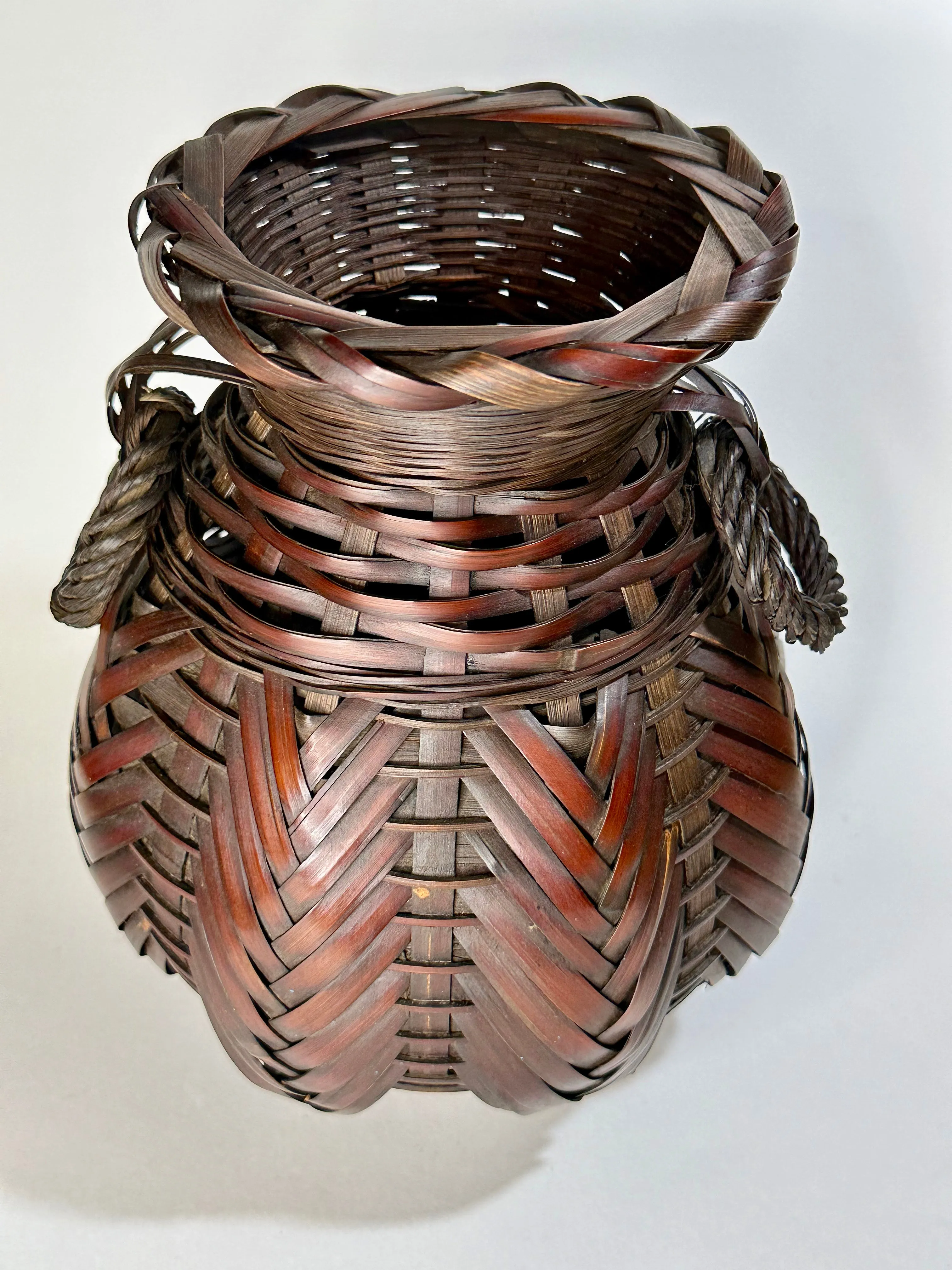 Antique Japanese Bamboo Kago Ikebana Basket 10"H