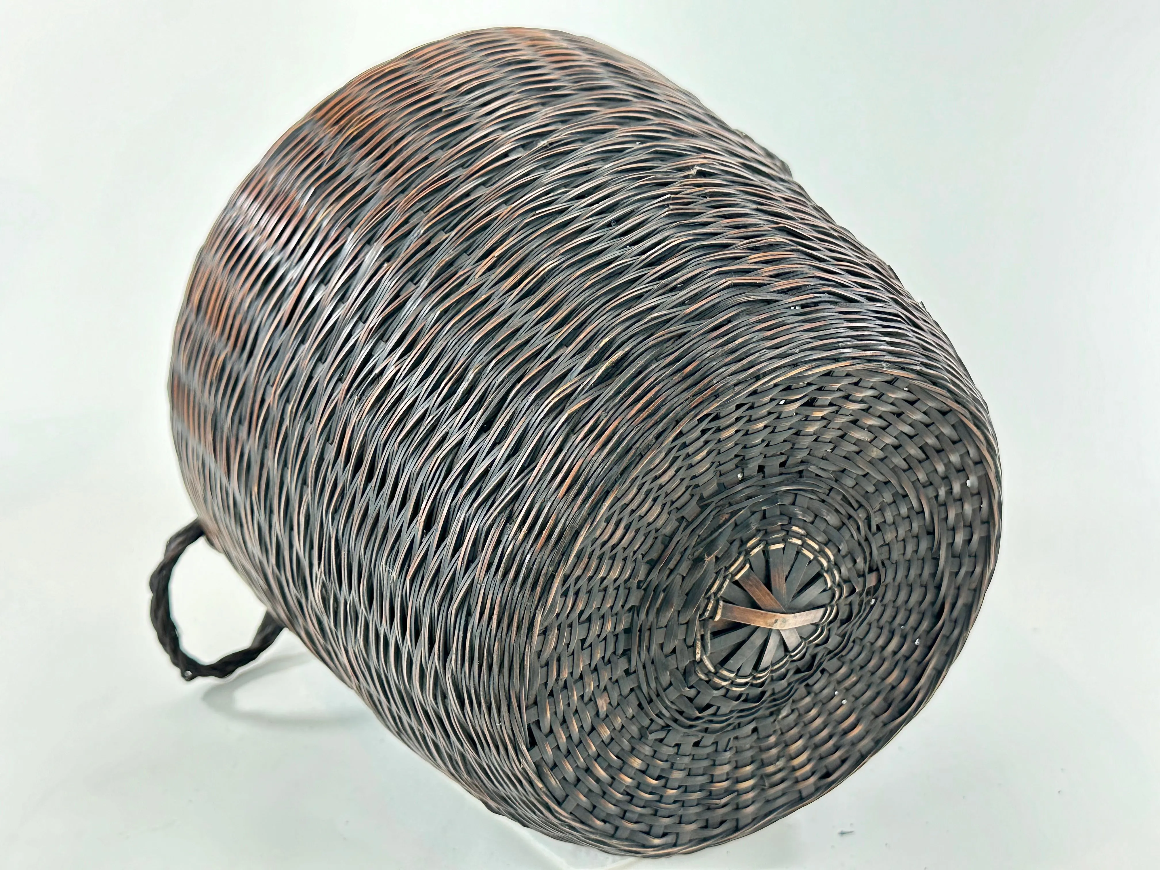 Antique Japanese Ikebana Basket w/ Metal Water Container 11"