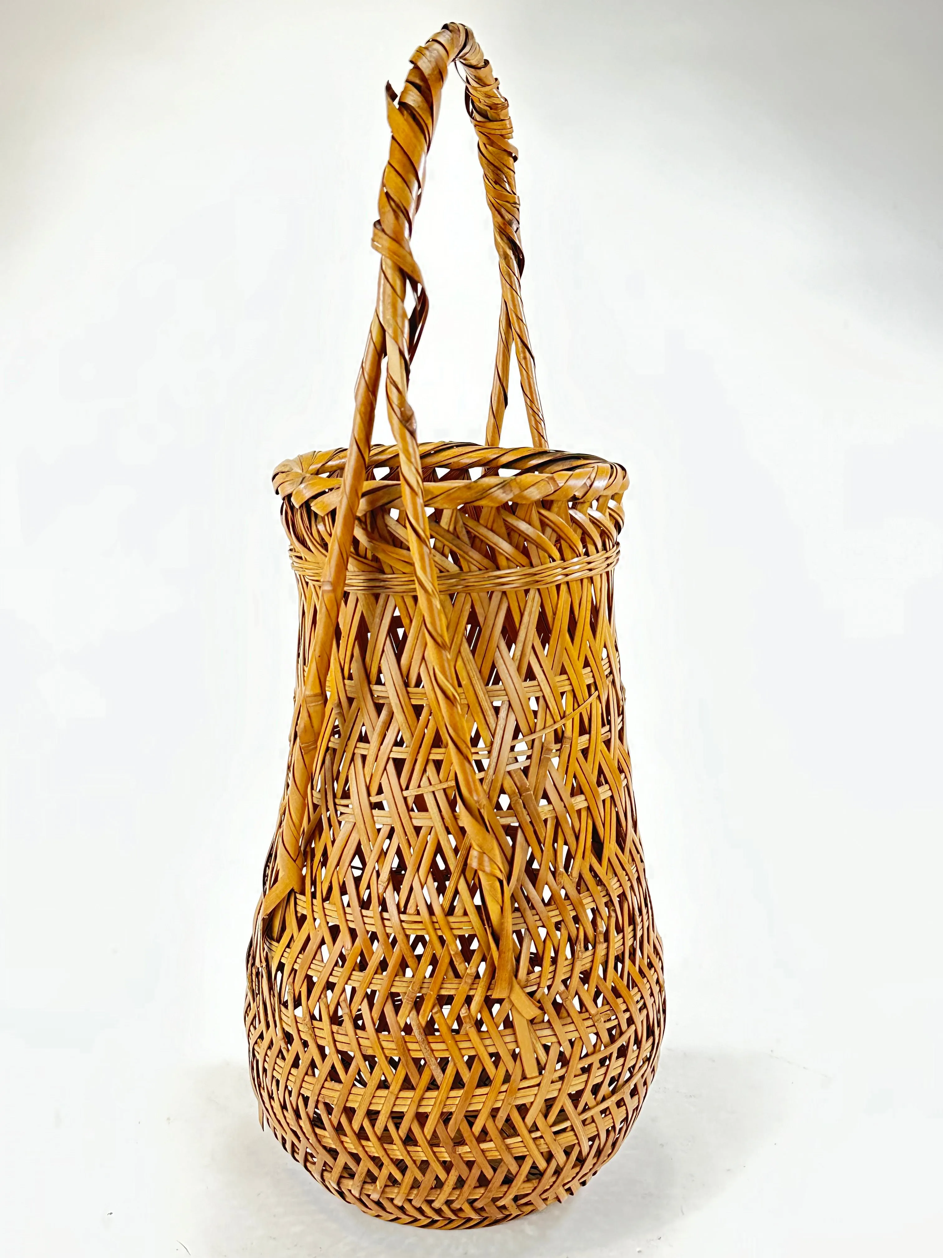 Antique Japanese Signed Showa Era c1920's Bamboo Kago Ikebana Basket 18"