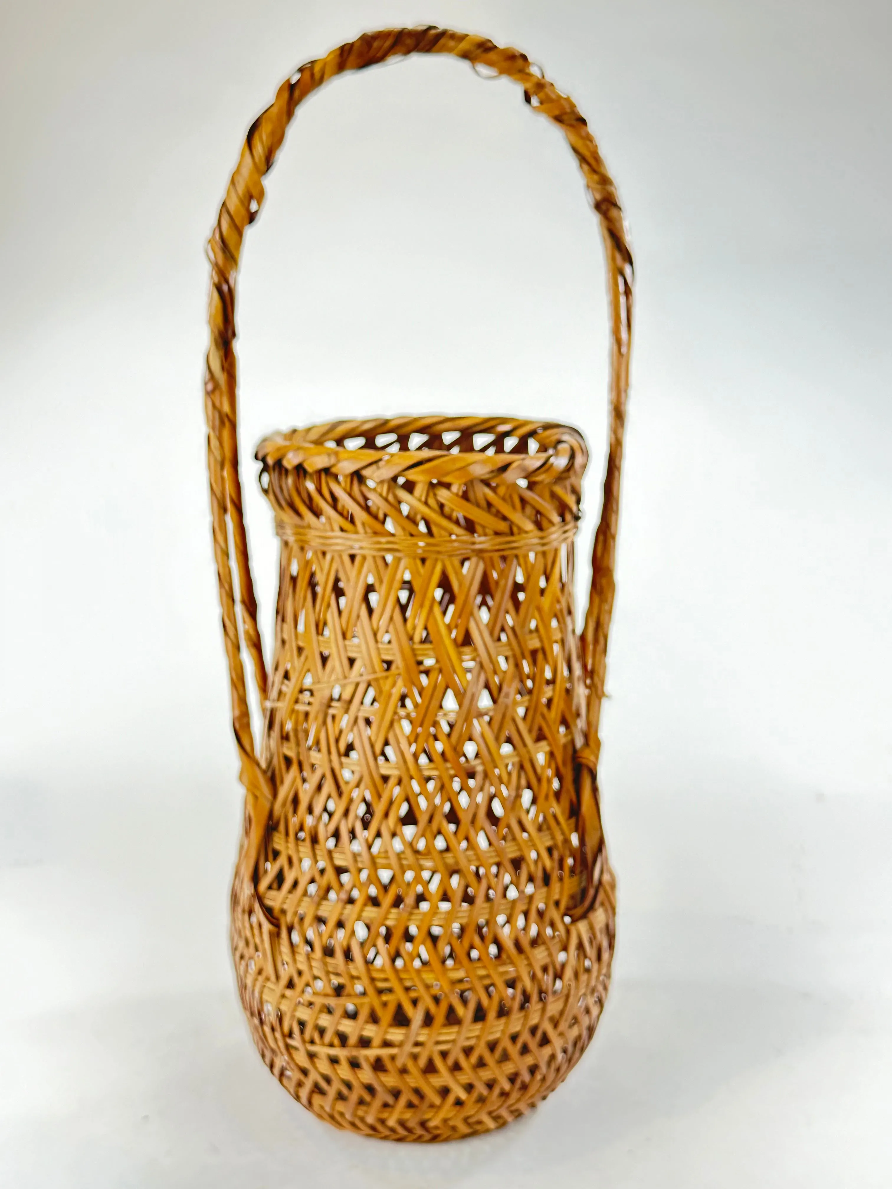 Antique Japanese Signed Showa Era c1920's Bamboo Kago Ikebana Basket 18"