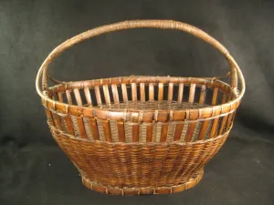 Antique Japanese Taisho (C1920) Hand Made Bamboo Basket Kago With Handle