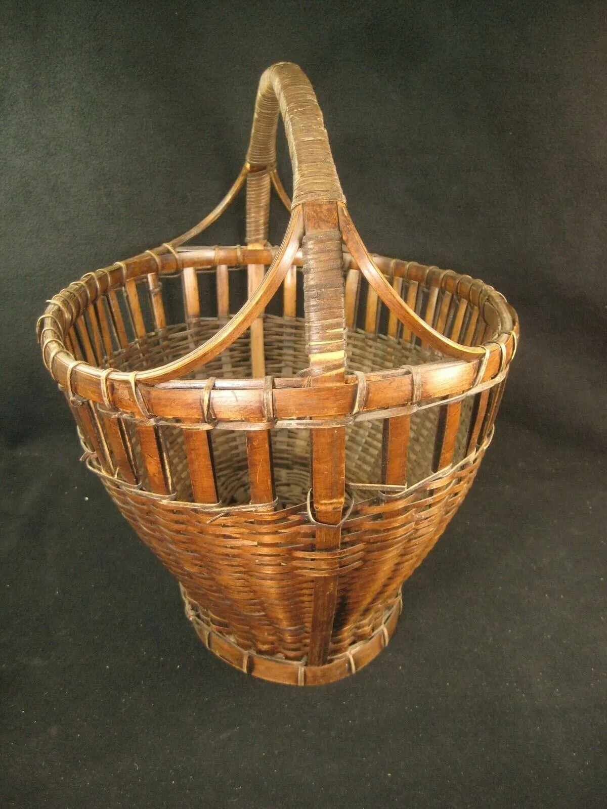 Antique Japanese Taisho (C1920) Hand Made Bamboo Basket Kago With Handle