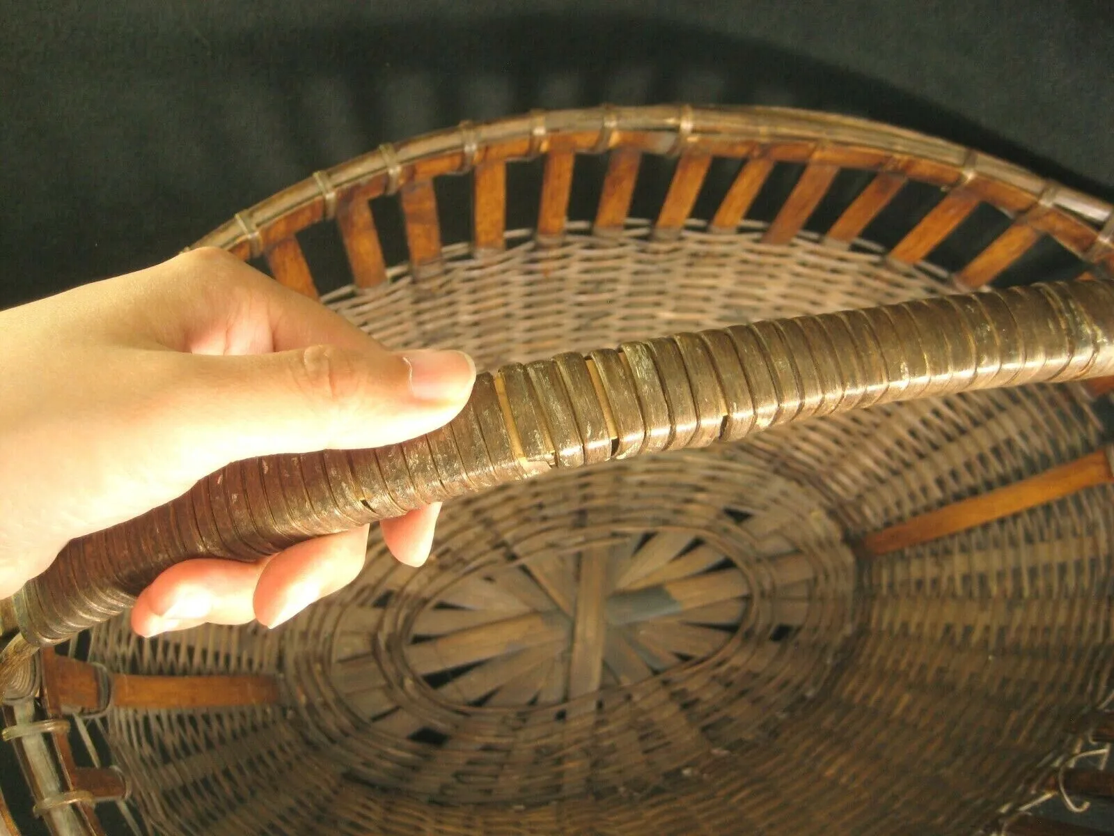 Antique Japanese Taisho (C1920) Hand Made Bamboo Basket Kago With Handle