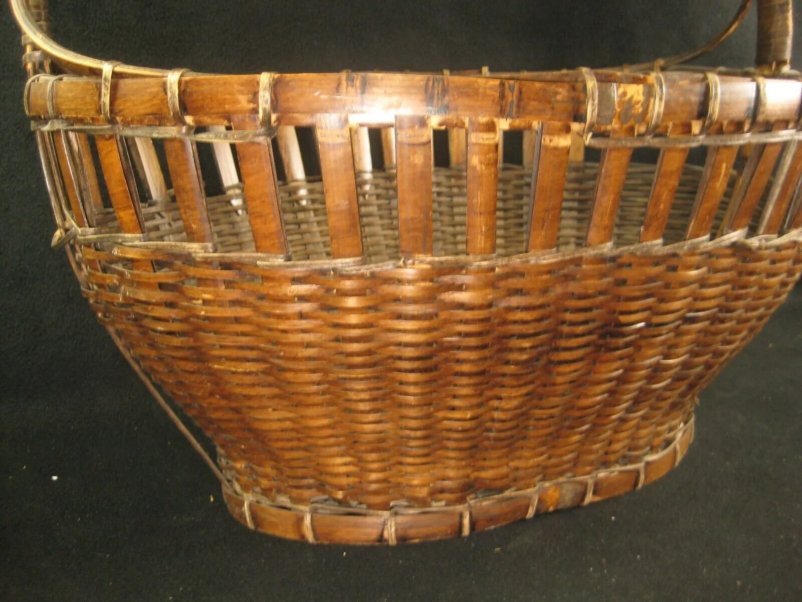Antique Japanese Taisho (C1920) Hand Made Bamboo Basket Kago With Handle