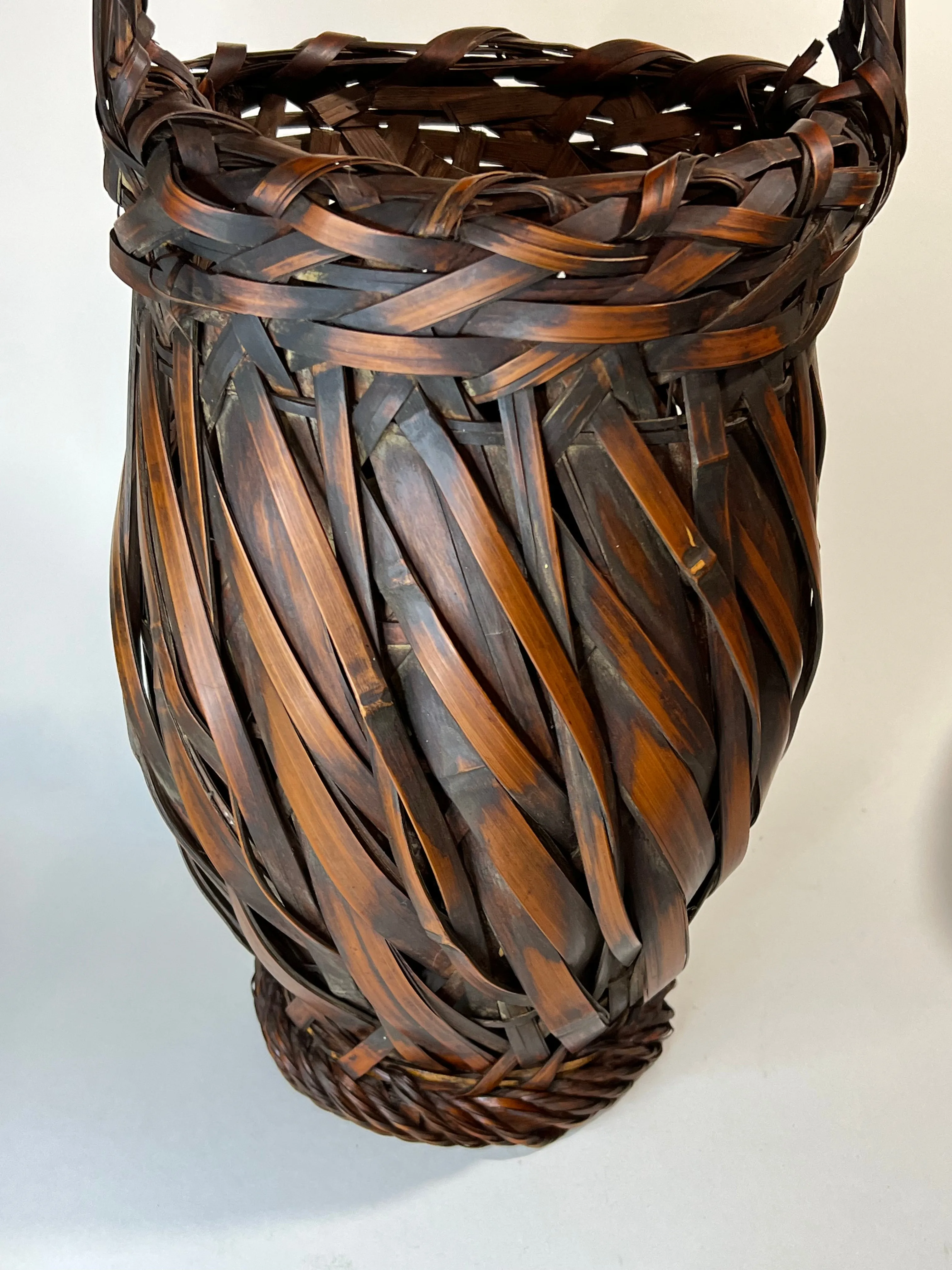 Antique Japanese Taisho Era c1920's Bamboo Kago Ikebana Basket 17"H
